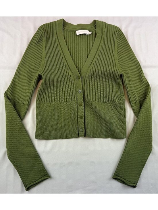 Jonathan Simkhai Sweaters - SIMKHAI Women’s Ailany Ribbed-knit Cardigan in Green Size Large